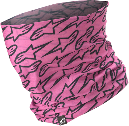 Pink Alpinstars neck tube with breathable fabric and logo, designed for comfort and style.