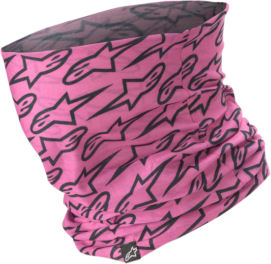 Pink Alpinstars neck tube with breathable fabric and logo, designed for comfort and style.