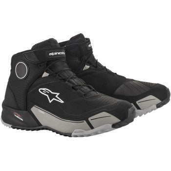 Alpinestars CR-X Drystar® motorcycle shoes in black and cool gray, US size 9, featuring protective design and sporty style.