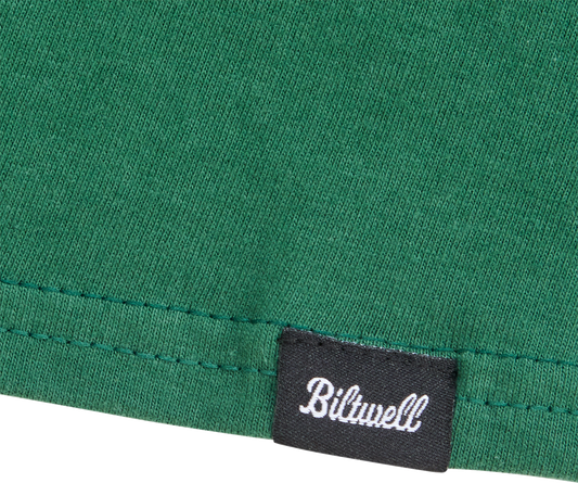 Bill's Exhausts BILTWELL Good Times T-Shirt in olive color, small size, featuring a casual graphic design on the front.