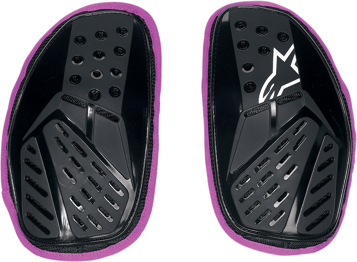 Alpinestars Stella Bionic Chest Pads in black and violet, designed for motorcycle jackets, with protective armor visible.