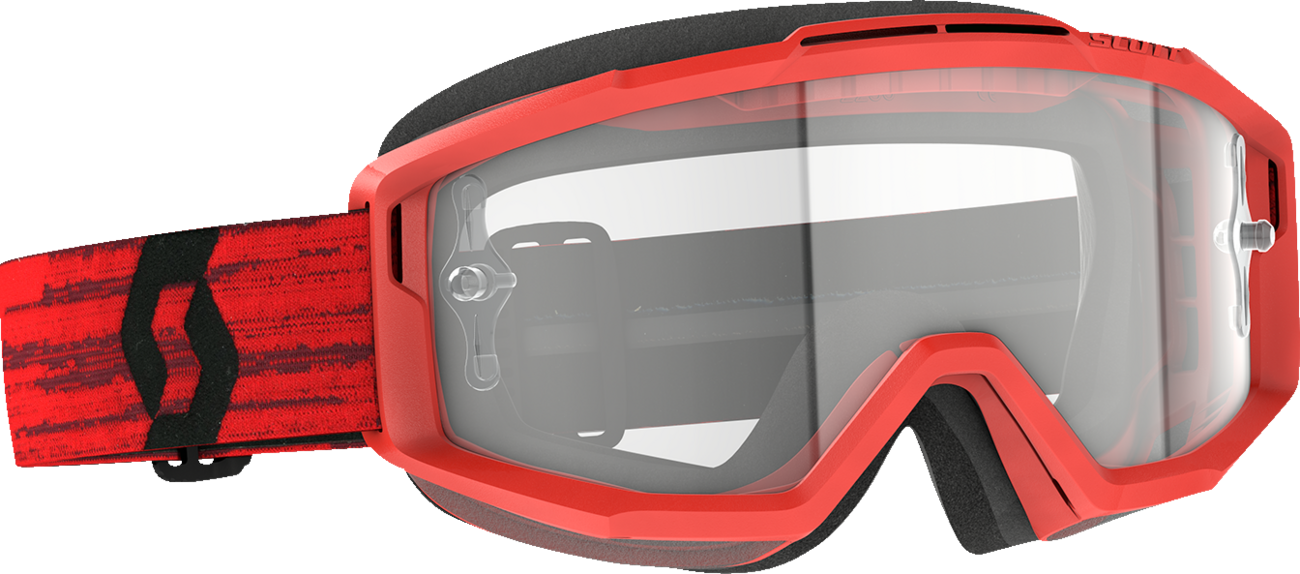 Scott Split OTG Goggles in dark red with clear lenses, designed for engine protection and visibility, by Bill's Exhausts.