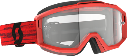 Scott Split OTG Goggles in dark red with clear lenses, designed for engine protection and visibility, by Bill's Exhausts.