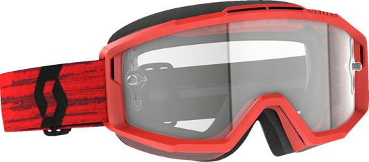 Scott Split OTG Goggles in dark red with clear lenses, designed for engine protection and visibility, by Bill's Exhausts.