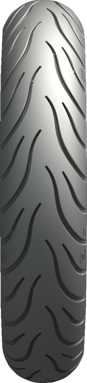 Michelin Commander III front motorcycle tire 120/70B21 mounted on a wheel, showcasing the tread pattern and sidewall details