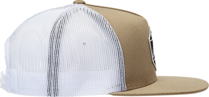 Bill's Exhausts Alpinstars Bolt Trucker Hat in Sand and White, one size, featuring embroidered logo and mesh back for ventilation.