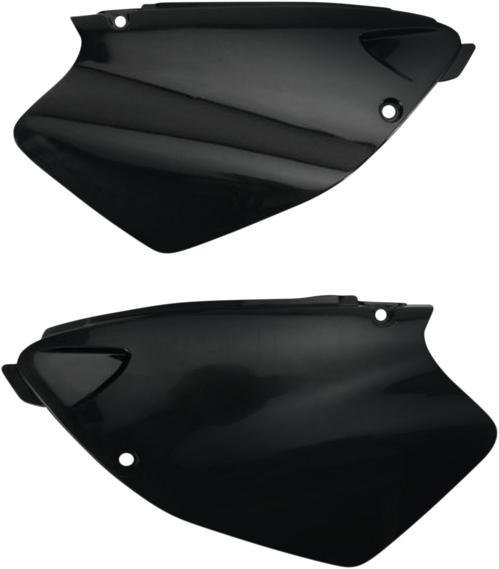 Acerbis black side panels for motorcycle body, featuring sleek black finish and mounting points for enhanced bike aesthetics.
