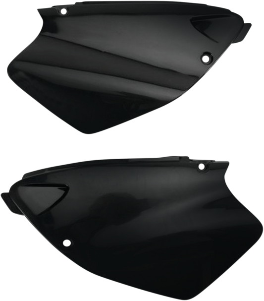 Acerbis black side panels for motorcycle body, featuring sleek black finish and mounting points for enhanced bike aesthetics.