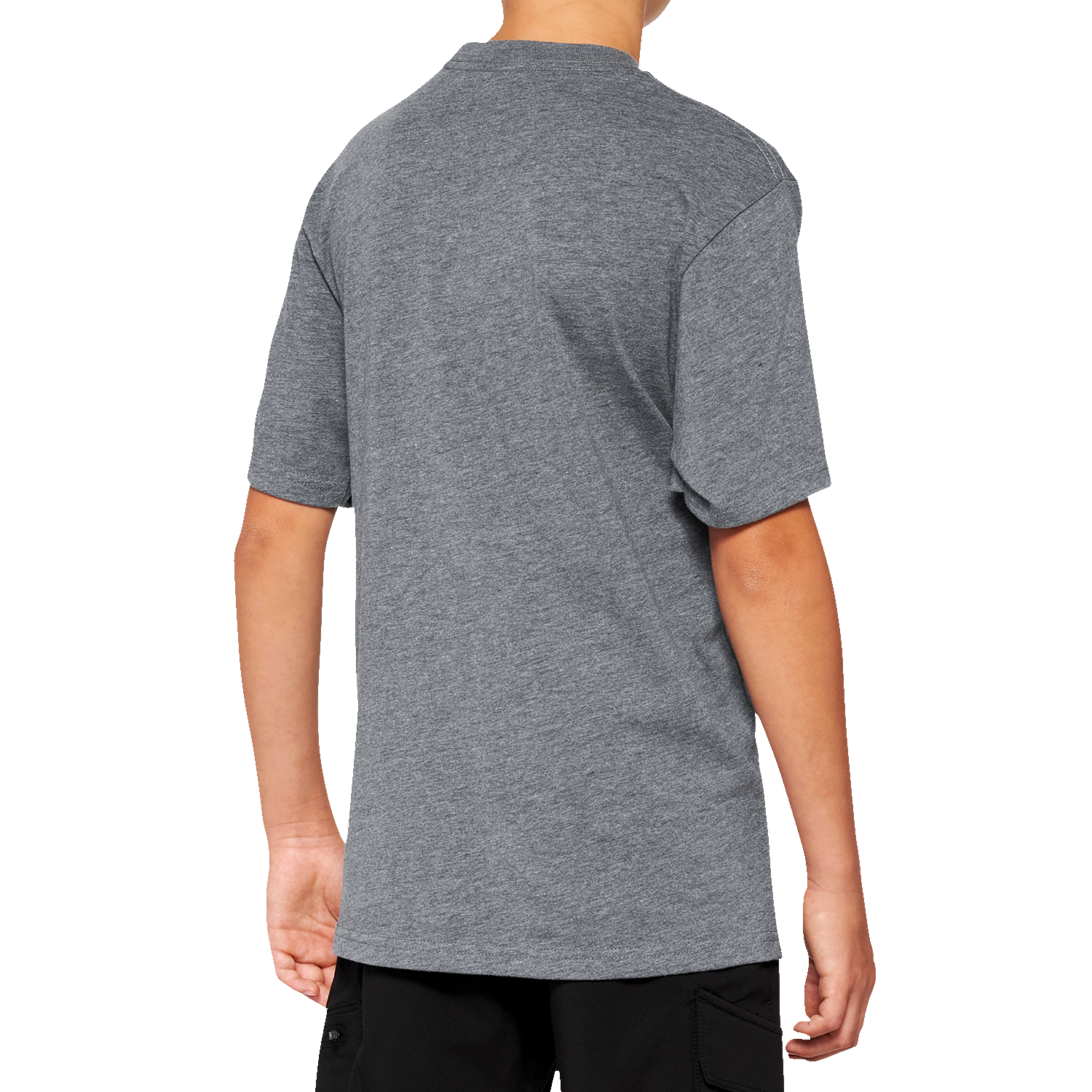 Bill's Exhausts 100% Youth Icon T-Shirt in Heather Gray, small size, front view showing the printed logo and casual fit.