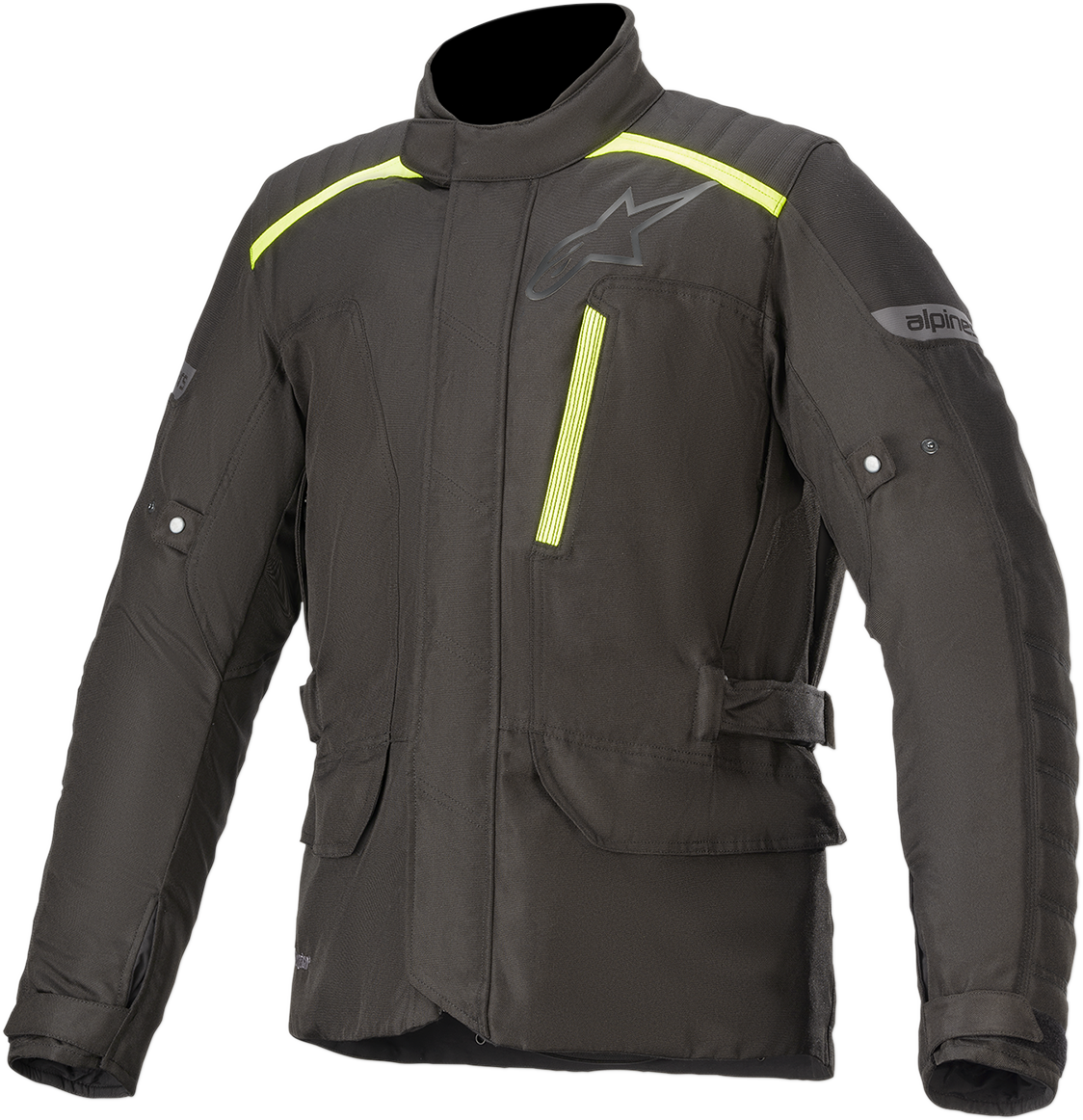 Alpinestars Gravity Drystar® motorcycle jacket in black and yellow, 2XL size, featuring protective armor and breathable fabric.