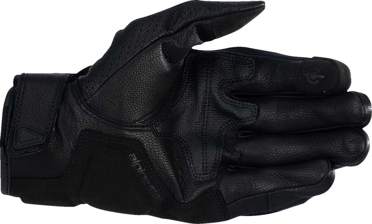 Alpinestars Celer V3 motorcycle gloves in black and white, large size, showing the protective design and branding details.