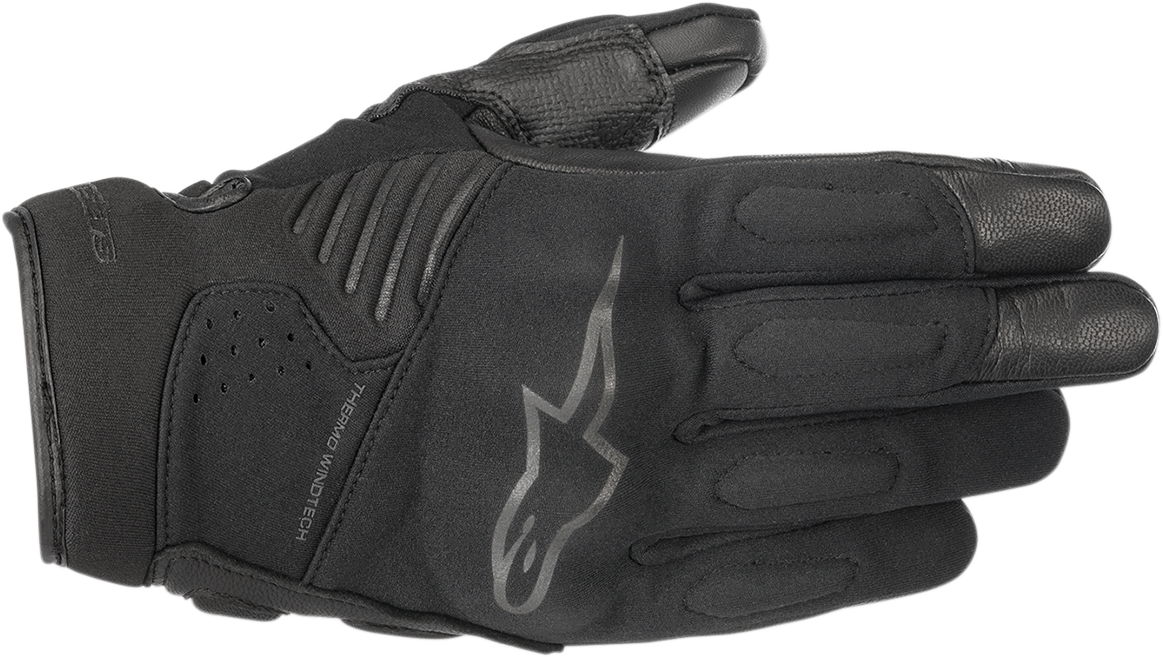 Alpinestars Faster motorcycle gloves in black, small size, featuring protective knuckles and textured palms for riding comfort.