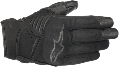 Alpinestars Faster motorcycle gloves in black, small size, featuring protective knuckles and textured palms for riding comfort.