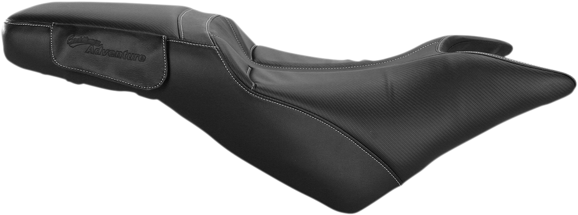 Black SADDLEMEN Adventure Tour Seat for Tiger 800, one-piece, stitched design, compatible with standard models.