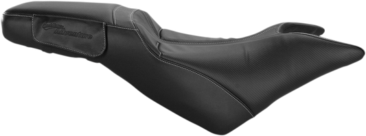 Black SADDLEMEN Adventure Tour Seat for Tiger 800, one-piece, stitched design, compatible with standard models.
