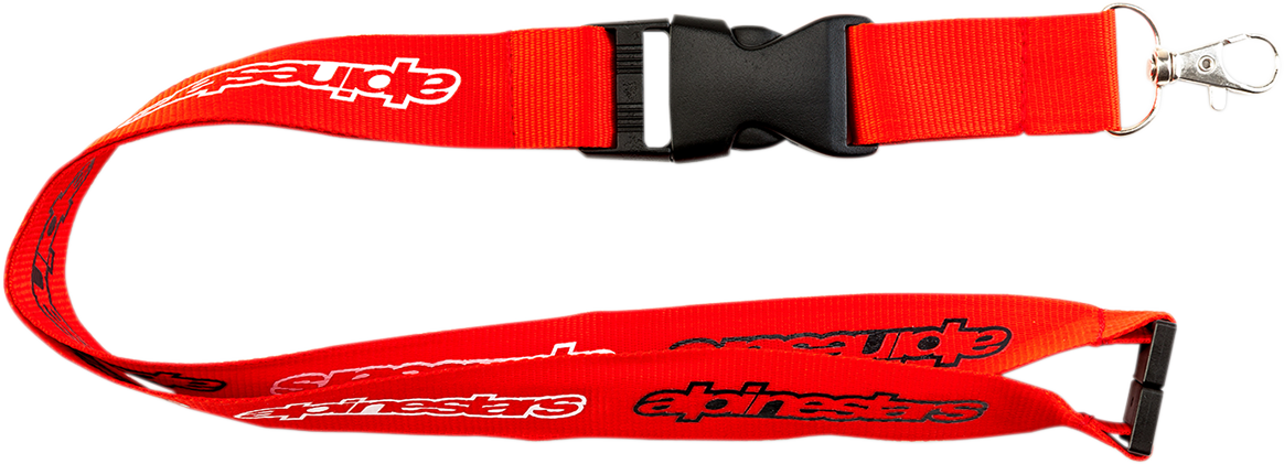 Red Alpinestars Core lanyard, protective gear with branding, featuring a durable design and secure attachment points.