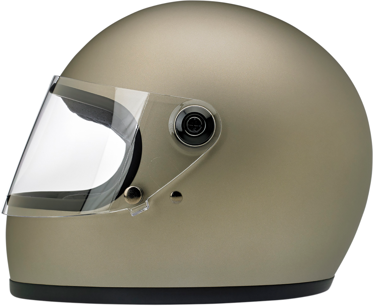 BILTWELL Gringo S helmet in flat titanium finish, XS size, featuring a sleek motorcycle helmet design by Bill's Exhausts.