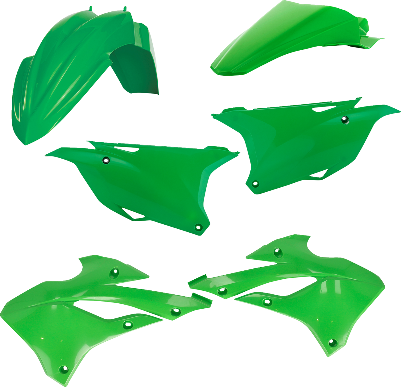 A black Acerbis OEM KX85 2022-2023 body kit replacement for motocross bikes, showing the assembled motorcycle body parts.