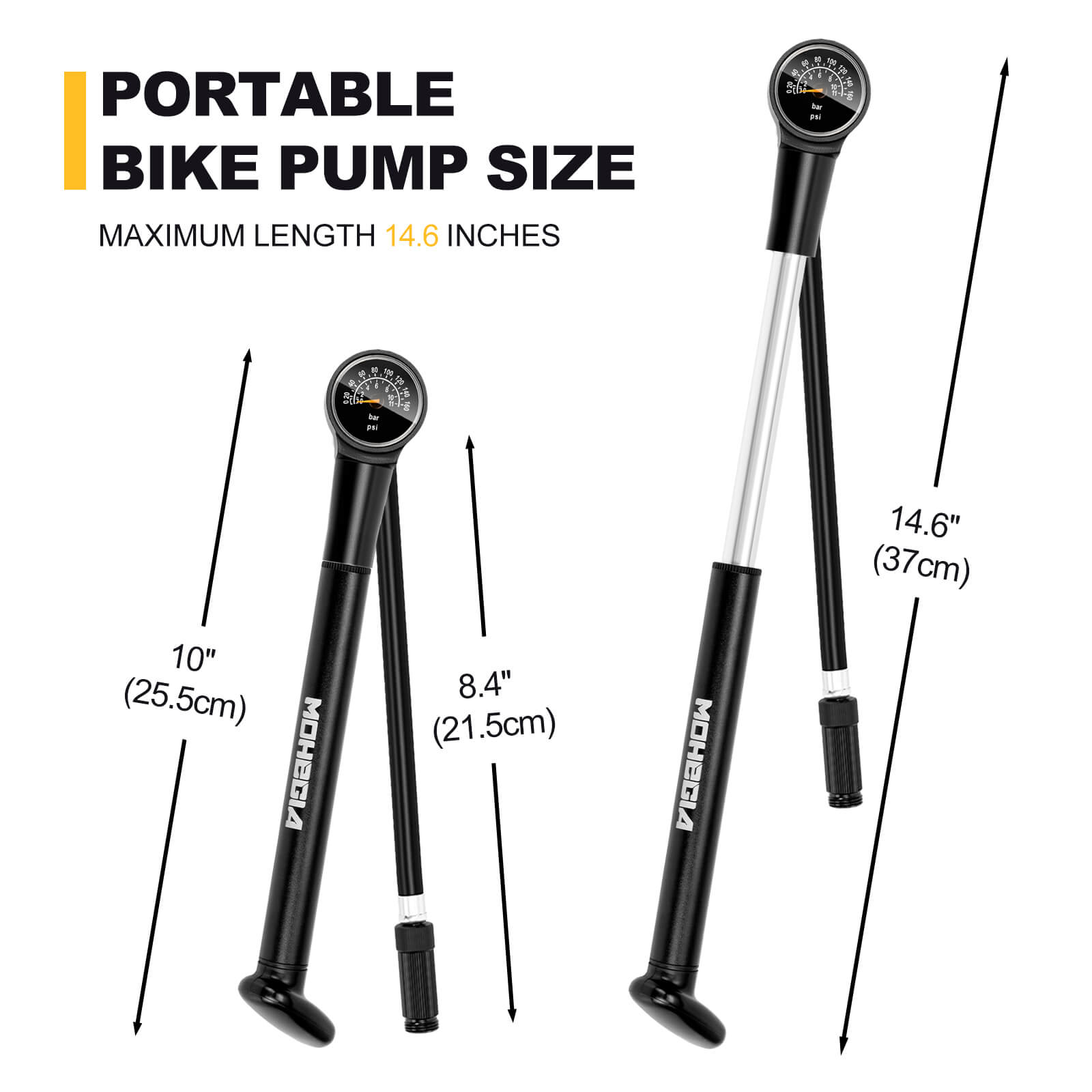 Hycline bicycle hand pump with 160 PSI capacity, compact bike frame pump for inflating bicycle tires.