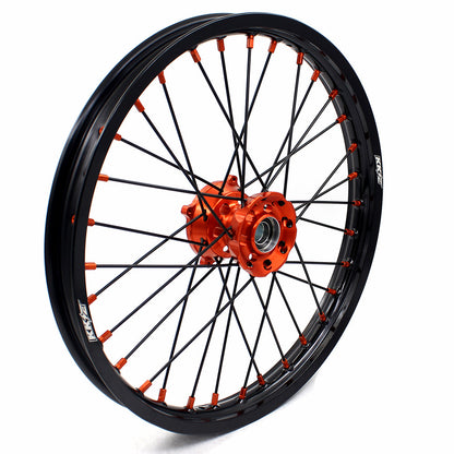 KKE 17/14 Spoked Kid's Small Wheels For KTM SX85 2021-2024 Orange Nipples & Black Spokes - Howling Moto