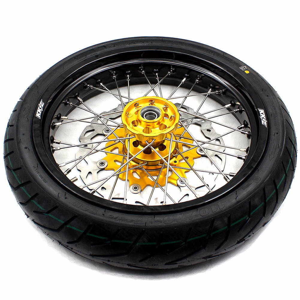 KKE 3.5 & 4.25*17inch Supermoto Rims Tires for SUZUKI RMZ250 2007-2024 RMZ450 2005-2024 Gold - Howling Moto