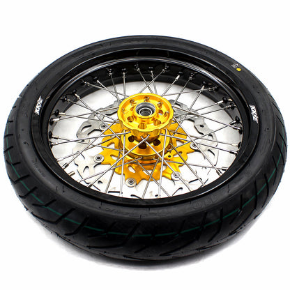 KKE 3.5 & 4.25*17inch Supermoto Rims Tires for SUZUKI RMZ250 2007-2024 RMZ450 2005-2024 Gold - Howling Moto