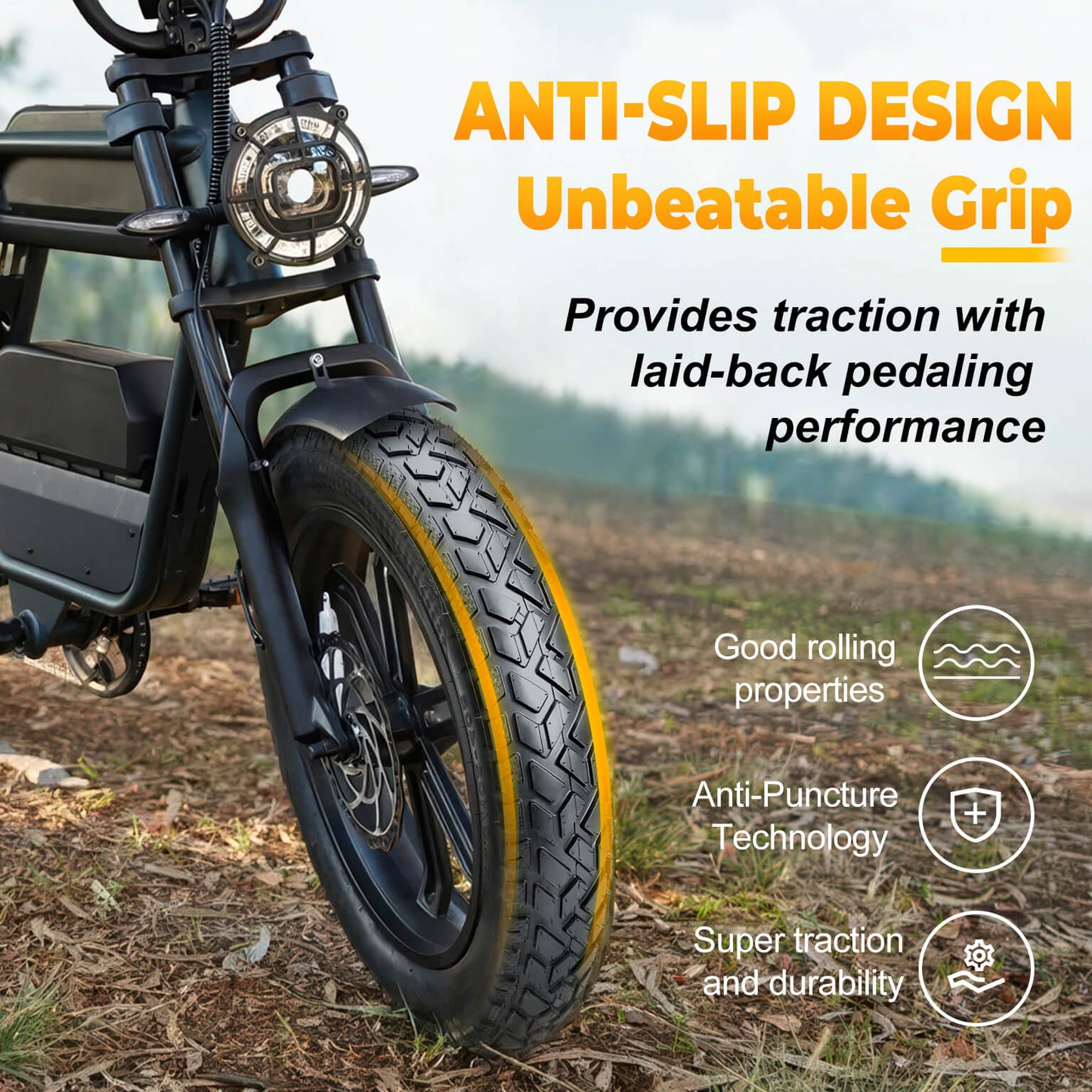 Hycline R4FT fat bike and e-bike tire with rugged tread pattern, suitable for off-road riding and enhanced traction.