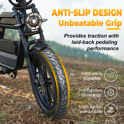 Hycline R4FT fat bike and e-bike tire with rugged tread pattern, suitable for off-road riding and enhanced traction.