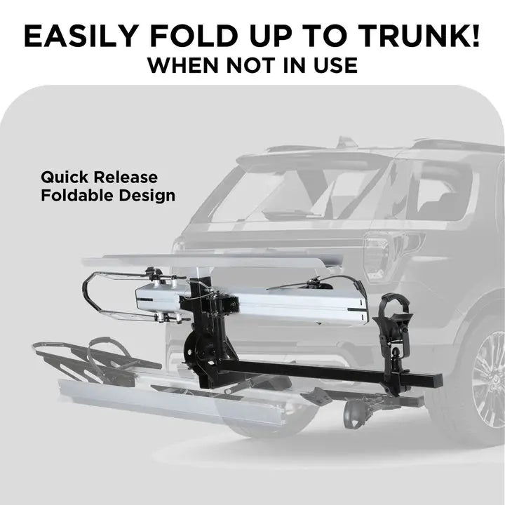 1-Bike Hitch E-bike Rack with Ramp, Folding Single Electric Bike Carrier, 100 LBS Capacity, Fits 2'' Receiver - Howling Moto