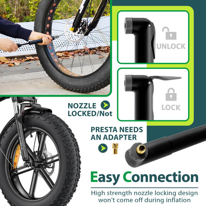 Hycline Mini Hand Pump for bicycles, 120 PSI, compact portable bike pump with pressure gauge and durable construction.