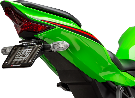 YOSHIMURA Fender Eliminator Kit for Kawasaki motorcycle, showing sleek black design and mounting hardware.