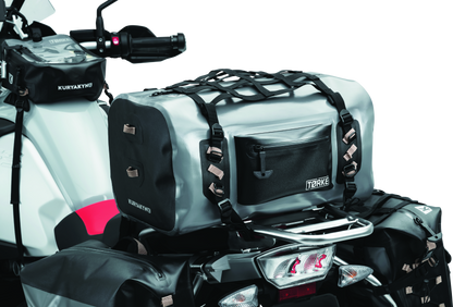 Kuryakyn Torke 35L waterproof dry duffle bag for powersports gear storage, shown in black with adjustable straps.