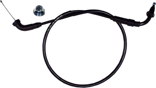 Black vinyl motorcycle and ATV throttle cable by MOTION PRO, showing the flexible cable with metal fittings.