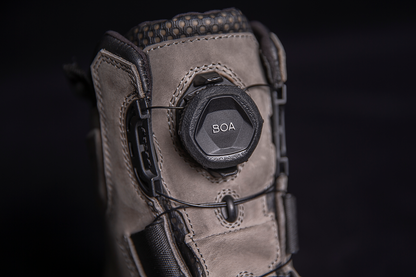 Gray ICON Stormhawk Boots by Bill's Exhausts in size 11.5, featuring sturdy design and rugged sole for durable outdoor wear.
