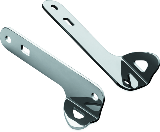 Chrome Kuryakyn Custom Teardrop Tie-Down Brackets for Harley Davidson 14-Up Touring motorcycles, mounted on bike frame.