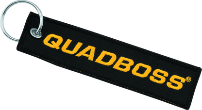 QuadBoss Ripcord keychain with embroidered logo, durable powersports accessory featuring a sturdy design and branded branding.
