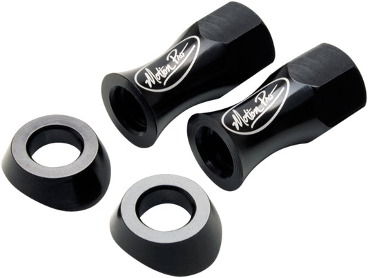 Motion Pro Liteloc rim nut and washer set in black, lightweight 13mm aluminum fastener for secure motorcycle wheel locking.