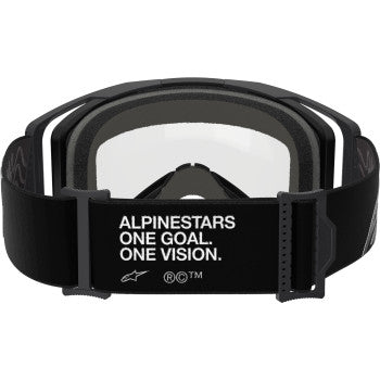 Alpinestars Vision 8 Goggle in black with clear lens, featuring adjustable strap and durable frame for motocross or off-road riding.