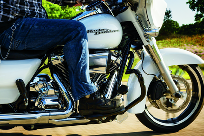 Kuryakyn Milwaukee-8 chrome starter cover for Harley-Davidson models, shiny metal finish, fits Milwaukee-8 engine bikes.