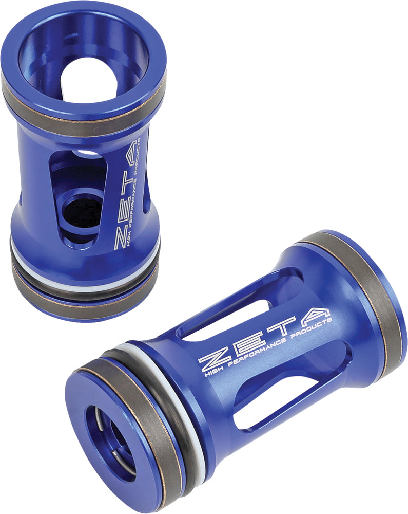ZETA aluminum free piston part ZE56-40012 for KYB AOS twin chamber forks, shown in close-up image.