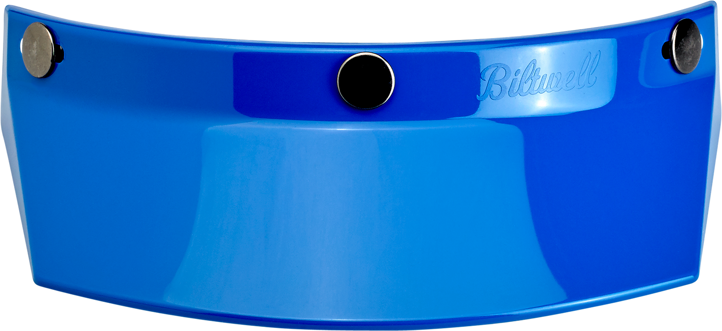 Blue BILTWELL Moto 3-Snap Visor for helmets, designed for 2002-564 models, made by Bill's Exhausts, showing the clear visor.