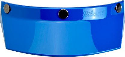 Blue BILTWELL Moto 3-Snap Visor for helmets, designed for 2002-564 models, made by Bill's Exhausts, showing the clear visor.