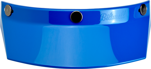 Blue BILTWELL Moto 3-Snap Visor for helmets, designed for 2002-564 models, made by Bill's Exhausts, showing the clear visor.