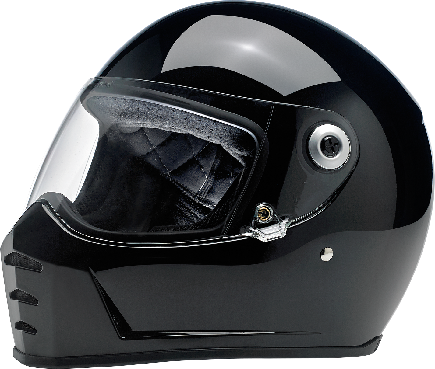 Gloss black BILTWELL Lane Splitter motorcycle helmet, small size, with aerodynamic design and matte finish.