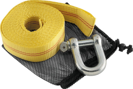 Heavy-duty QuadBoss 20-foot tow strap for powersports and rescue, featuring durable construction and reinforced loops.