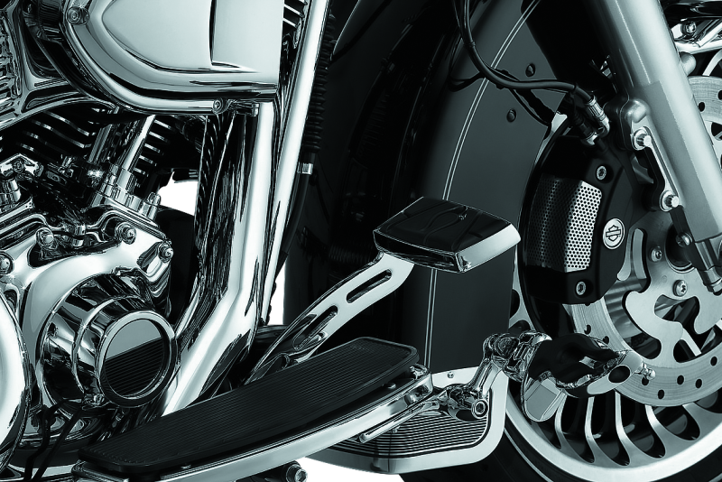 Kuryakyn extended brake pedal girder for Harley Davidson Touring 2008-2009, showing the chrome finish and mounting hardware.