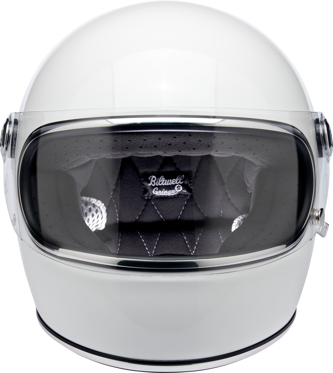 BILTWELL Gringo S helmet in glossy white with XS size, featuring a sleek motorcycle helmet design.