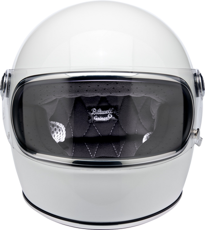 BILTWELL Gringo S helmet in glossy white with XS size, featuring a sleek motorcycle helmet design.