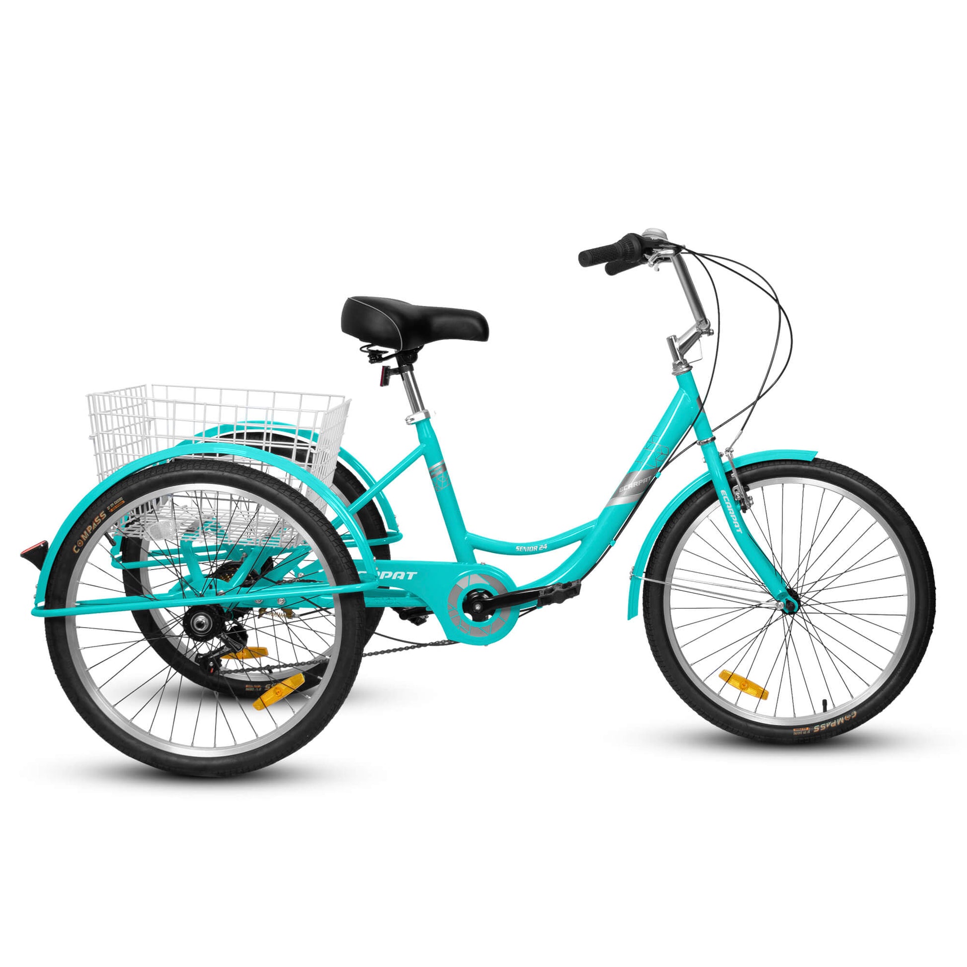 Hycline Ecarpat 24-inch 7-speed adult tricycle with sturdy frame, three wheels, and comfortable seat, ideal for recreational riding.