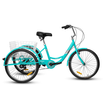Hycline Ecarpat 24-inch 7-speed adult tricycle with sturdy frame, three wheels, and comfortable seat, ideal for recreational riding.